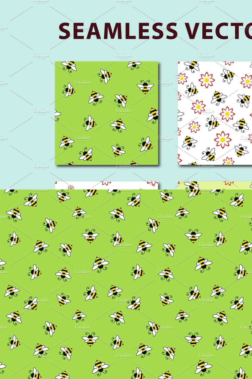 Bee seamless patterns pinterest preview image.