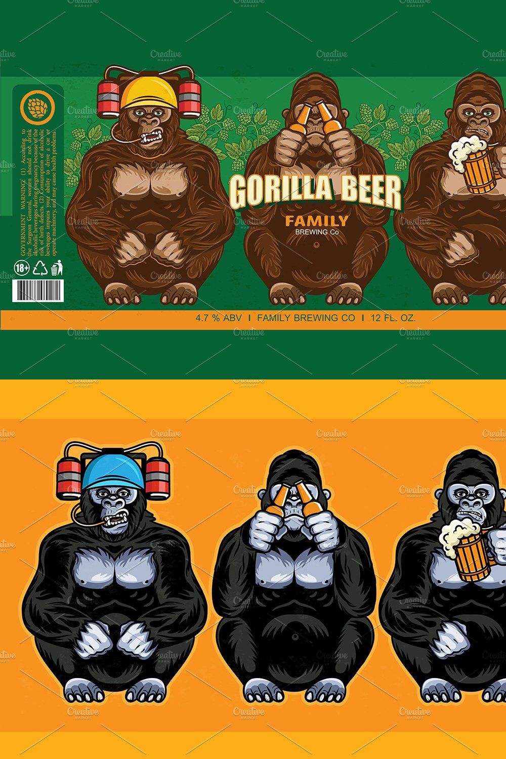 Beer Label With Three Wise Gorillas pinterest preview image.