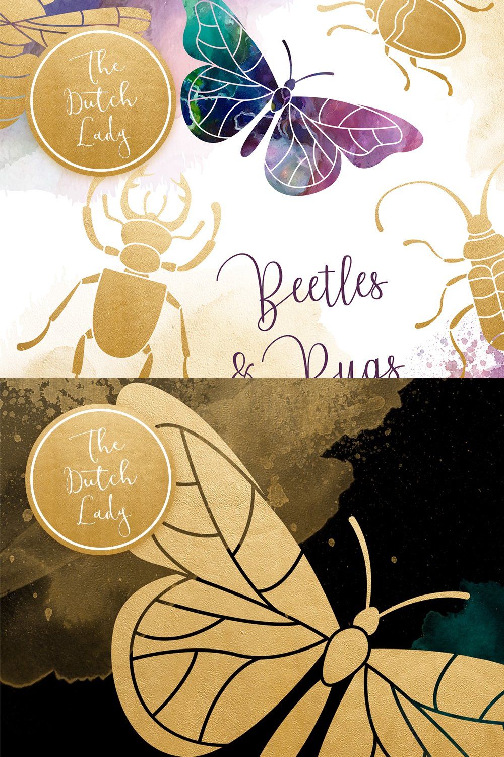 Beetles & Bugs Clipart Set pinterest preview image.