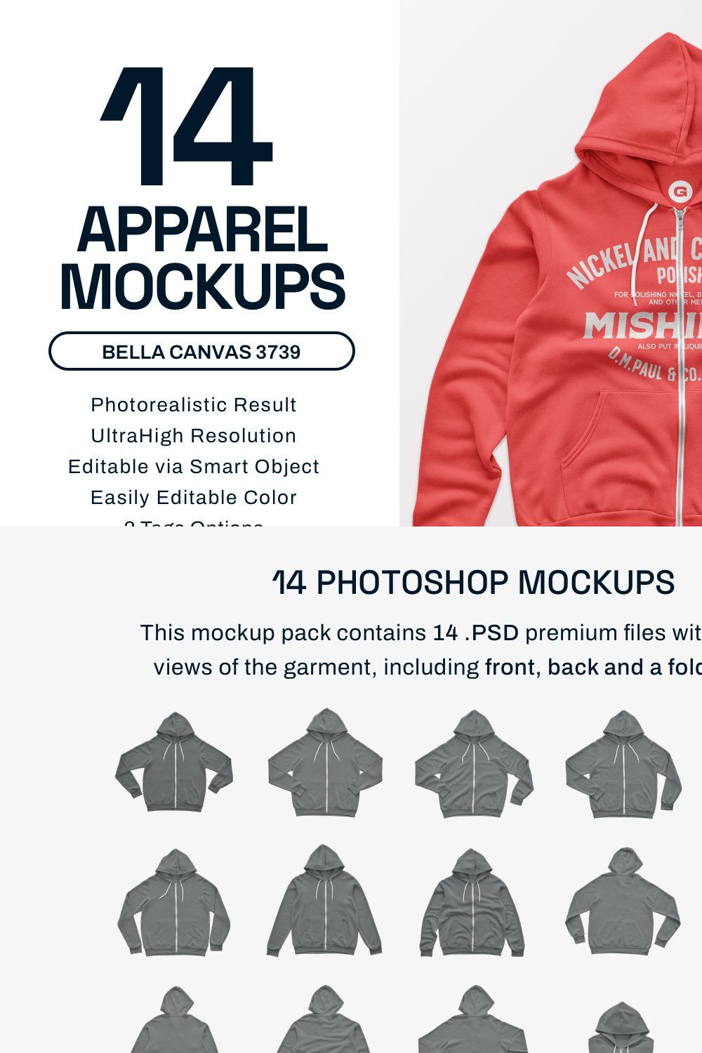 Bella Canvas Mens Zip Hoodie Mockups pinterest preview image.