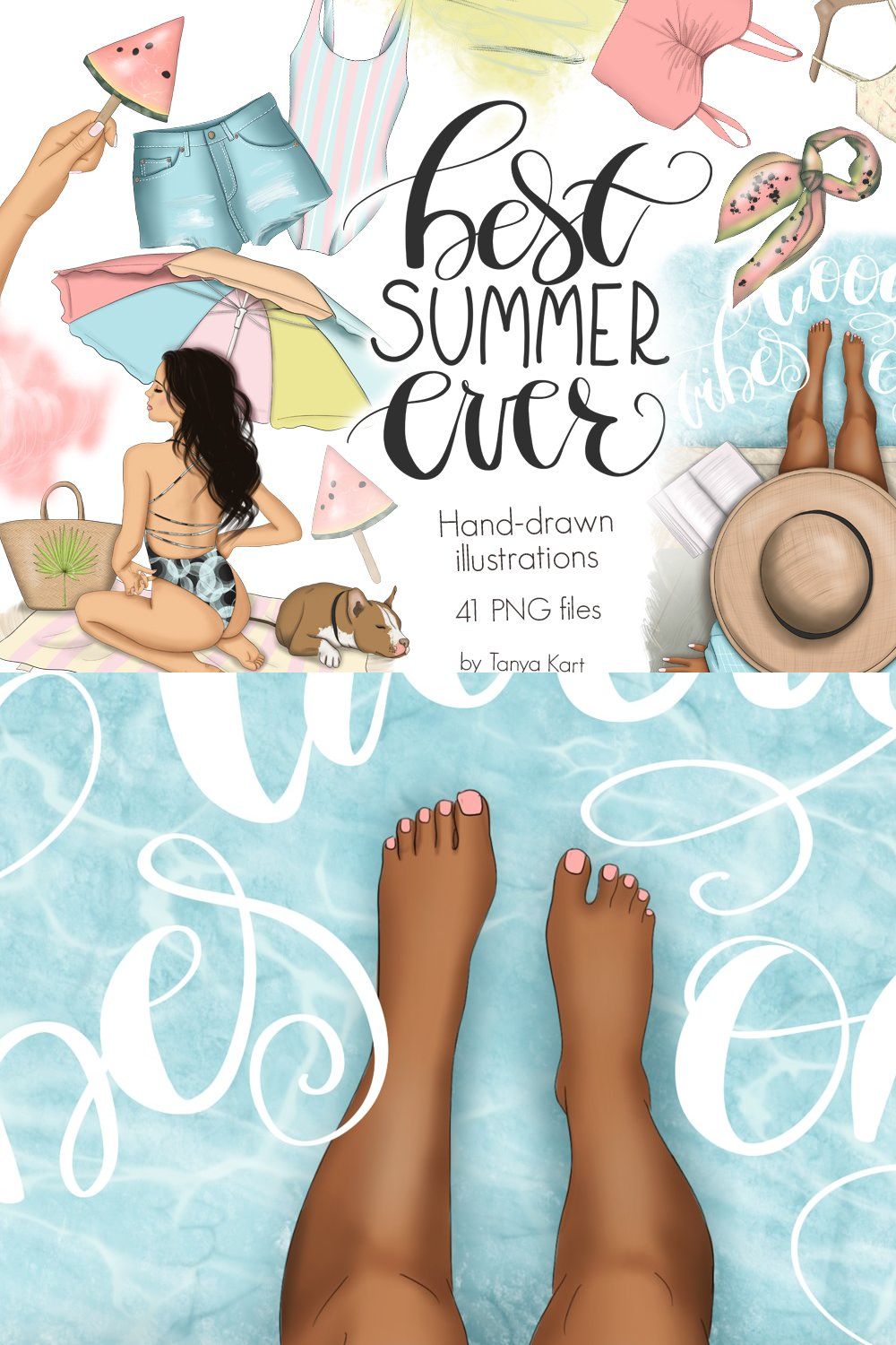 Best summer Ever Clipart & Patterns pinterest preview image.