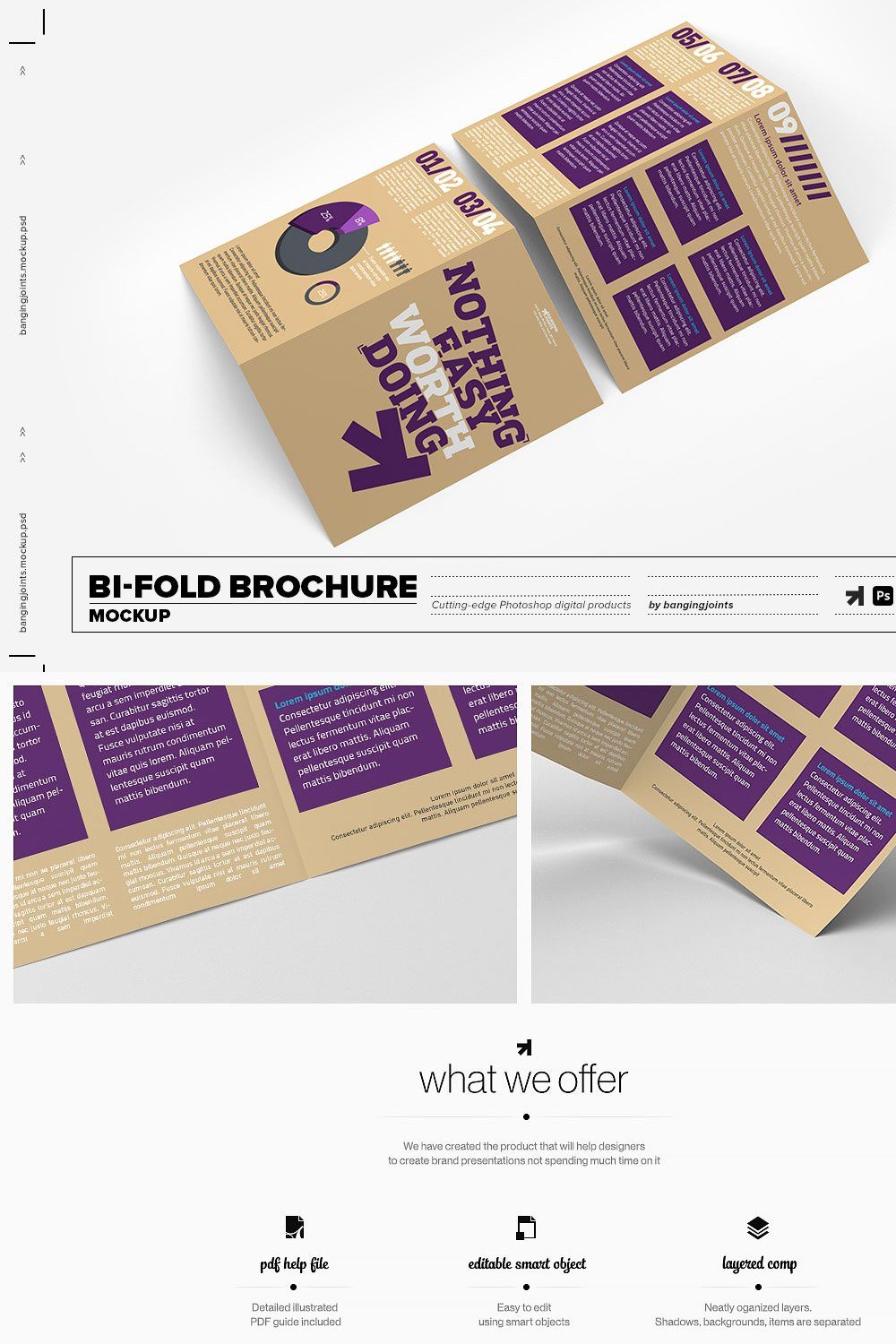 Bi-fold Brochure Mockup Pack pinterest preview image.