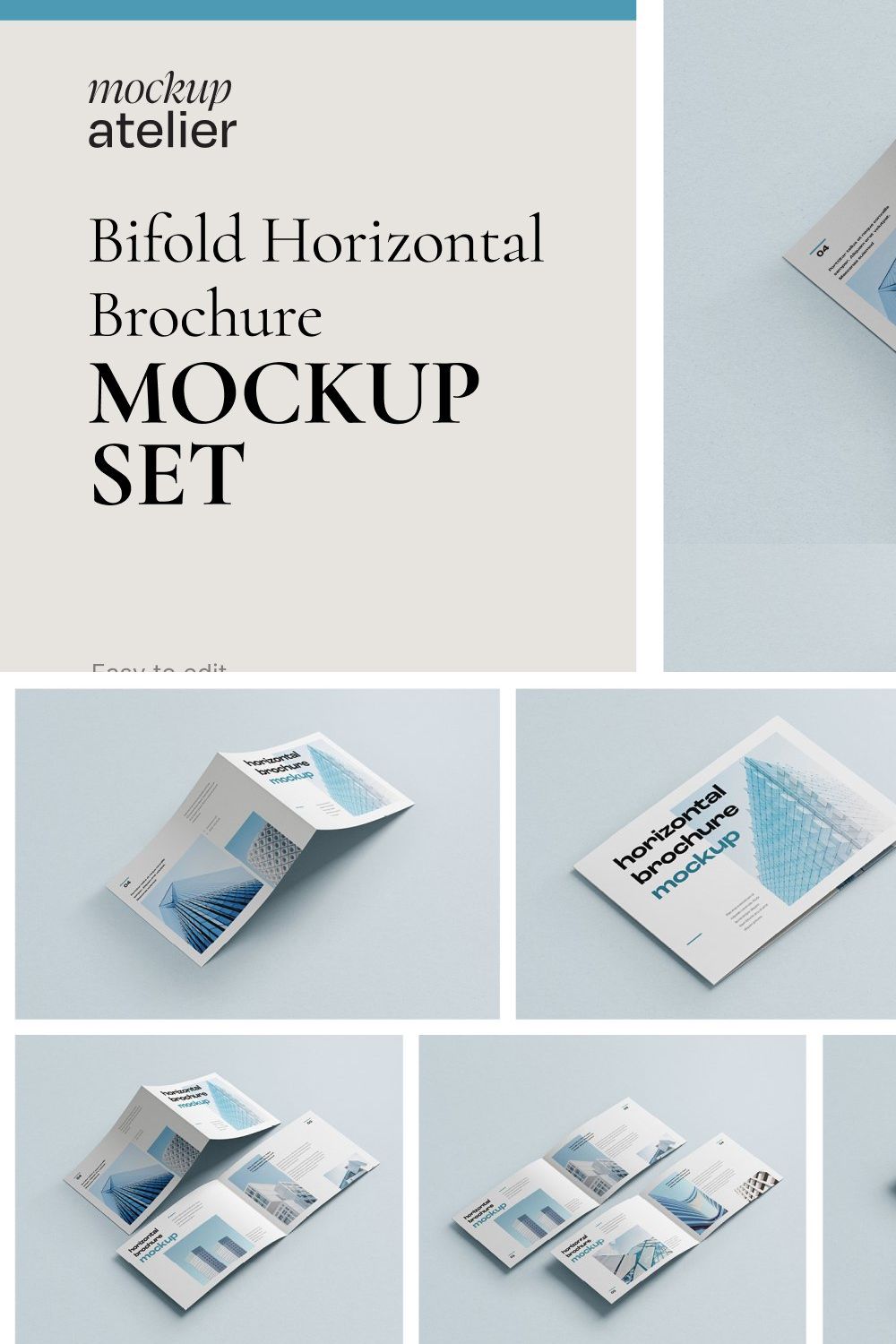 Bifold Horizontal Brochure Mockup pinterest preview image.