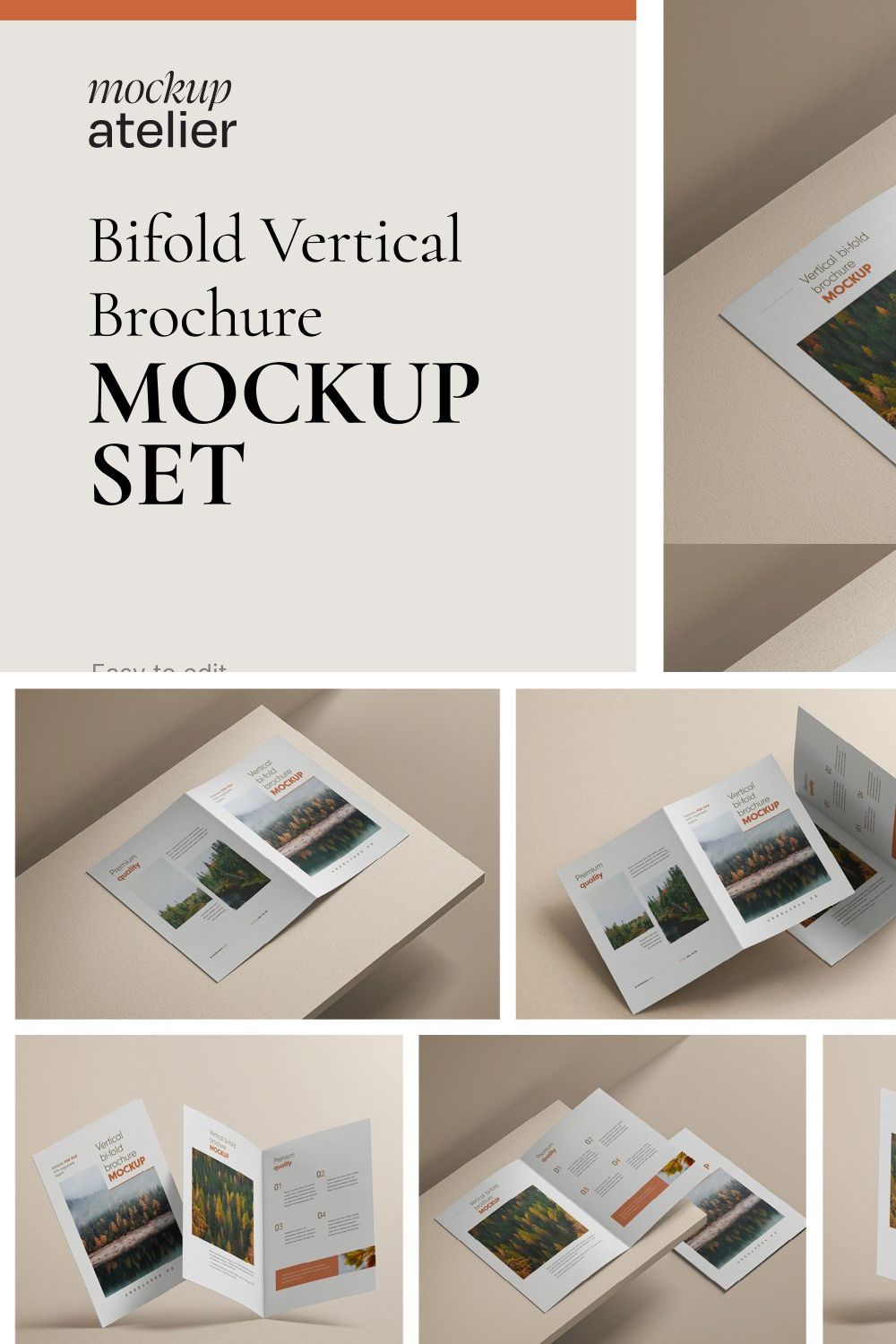 Bifold Vertical Brochure Mockup pinterest preview image.