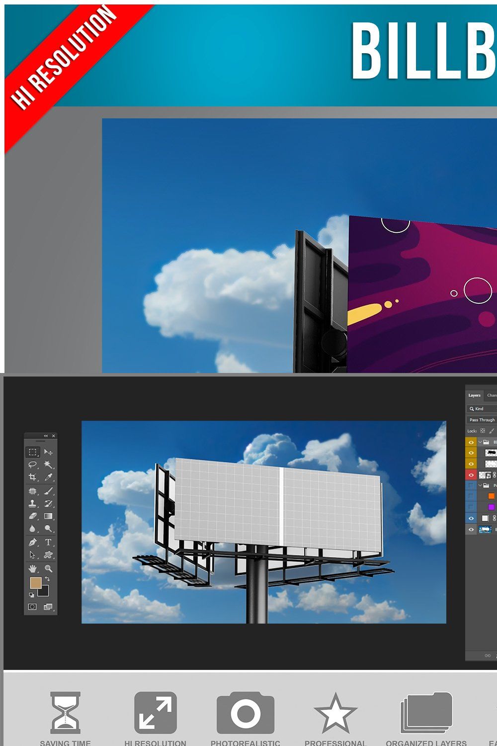 Billboard Mockup with Sky pinterest preview image.