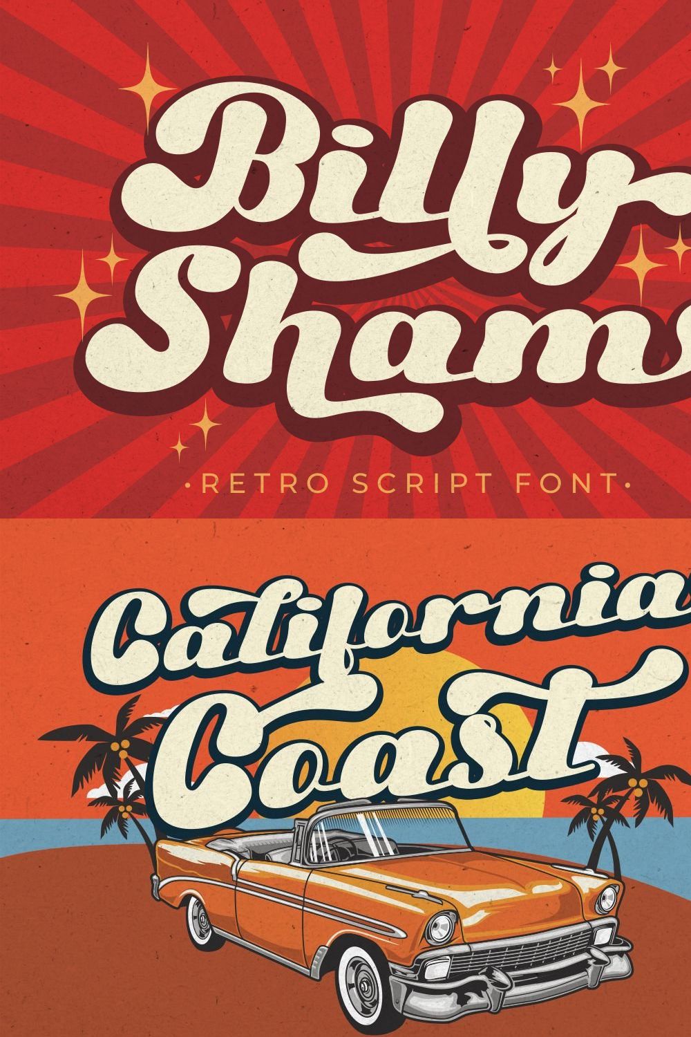 Billy Sham - Retro Script Font pinterest preview image.
