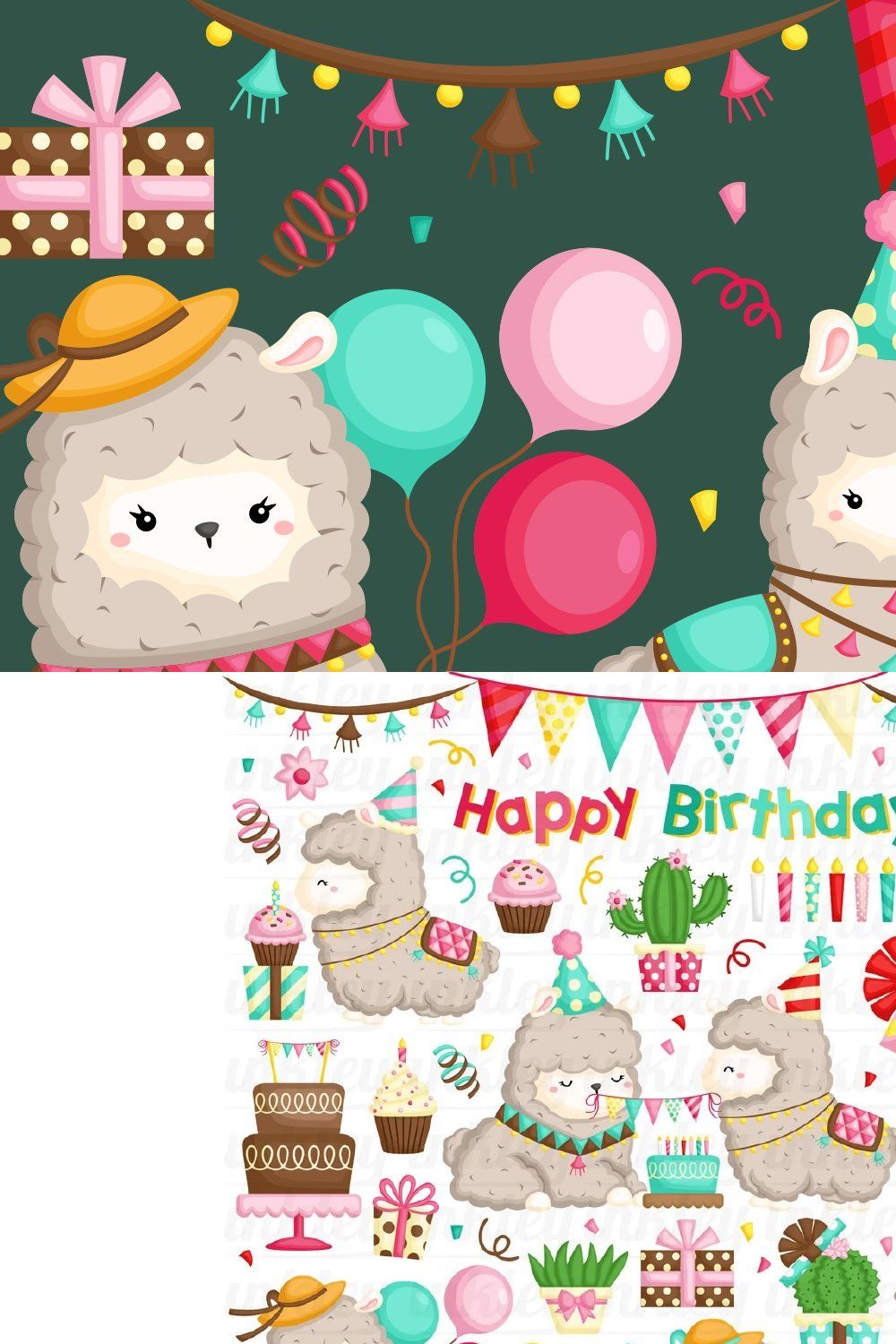 Birthday Llama Cute Clipart pinterest preview image.