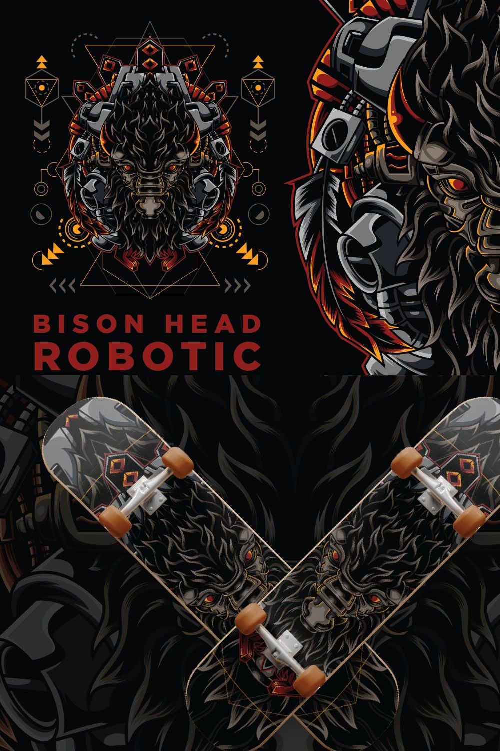 Bison Head Robotic Vector pinterest preview image.