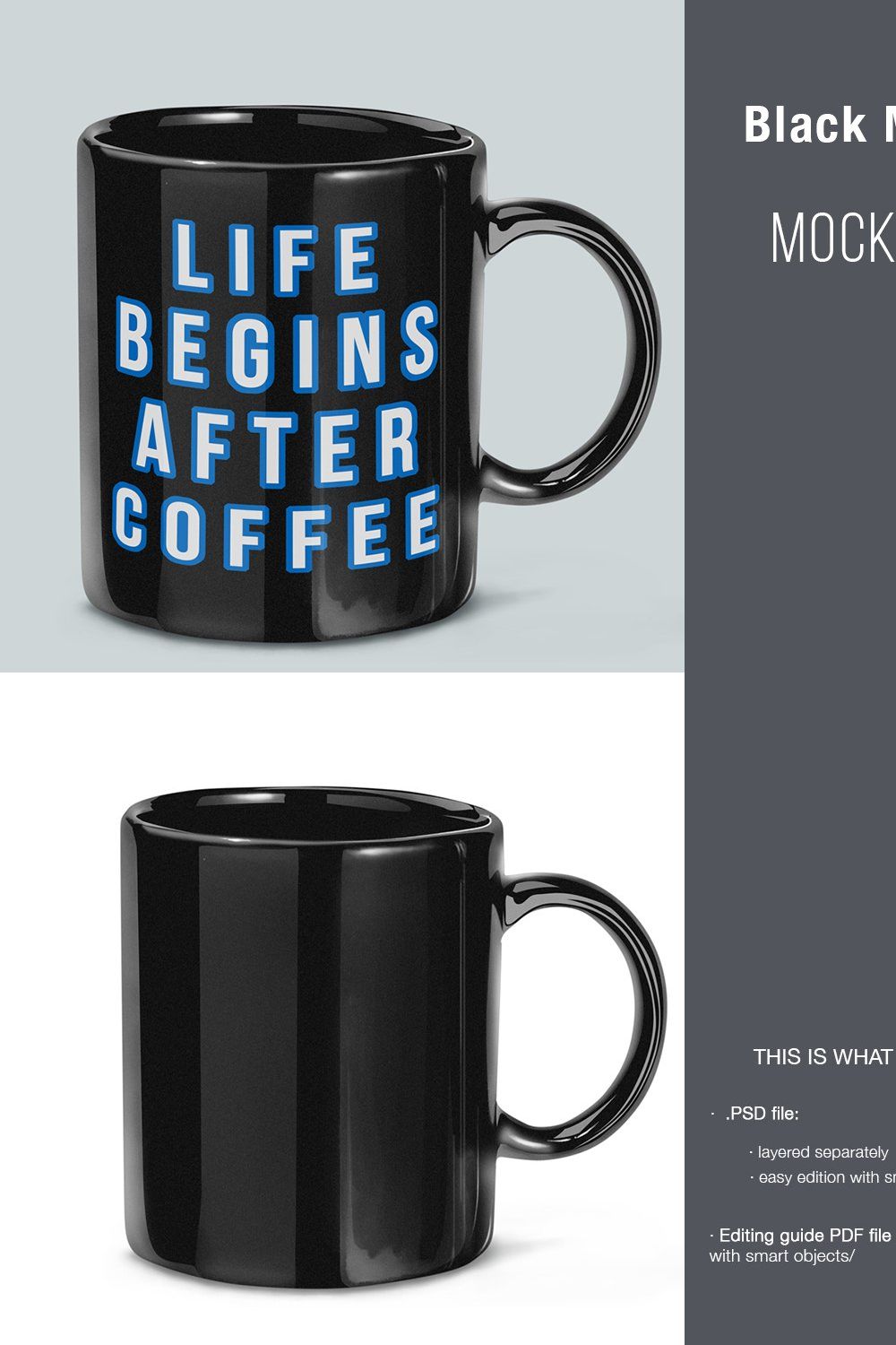 Black Mug Mockup pinterest preview image.