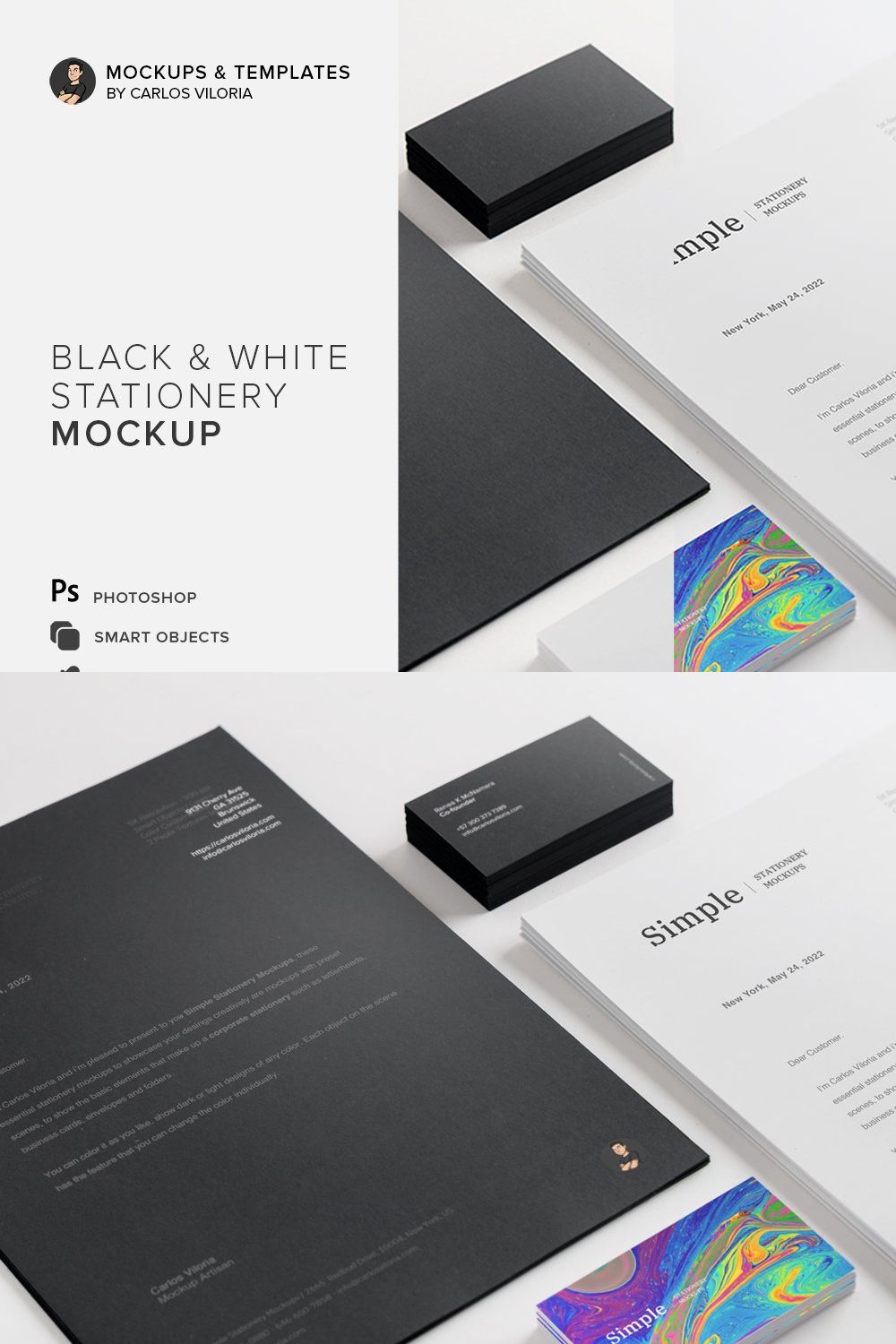 Black & White Stationery Mockup 01 pinterest preview image.