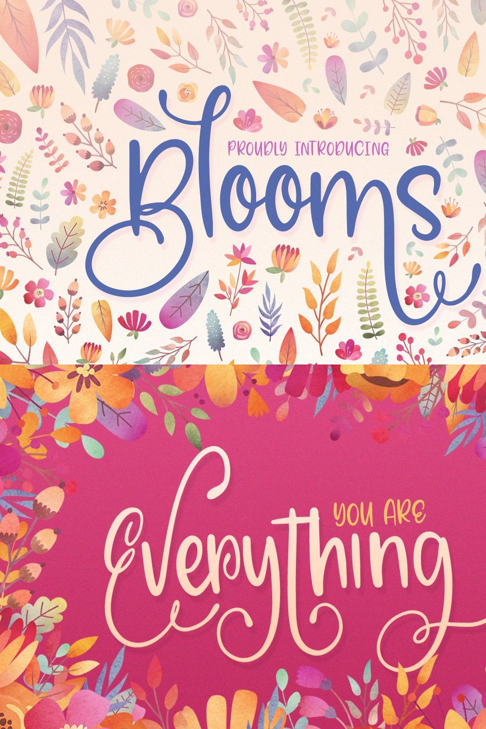 Blooms Font Family pinterest preview image.