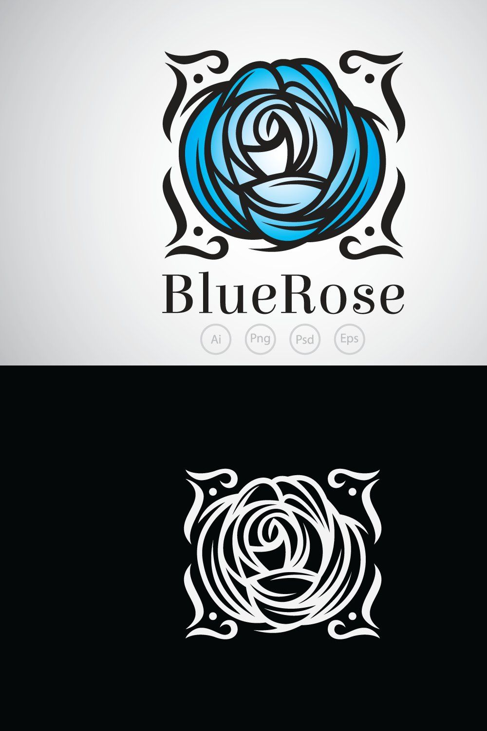 Blue Blossom Rose Logo Template pinterest preview image.