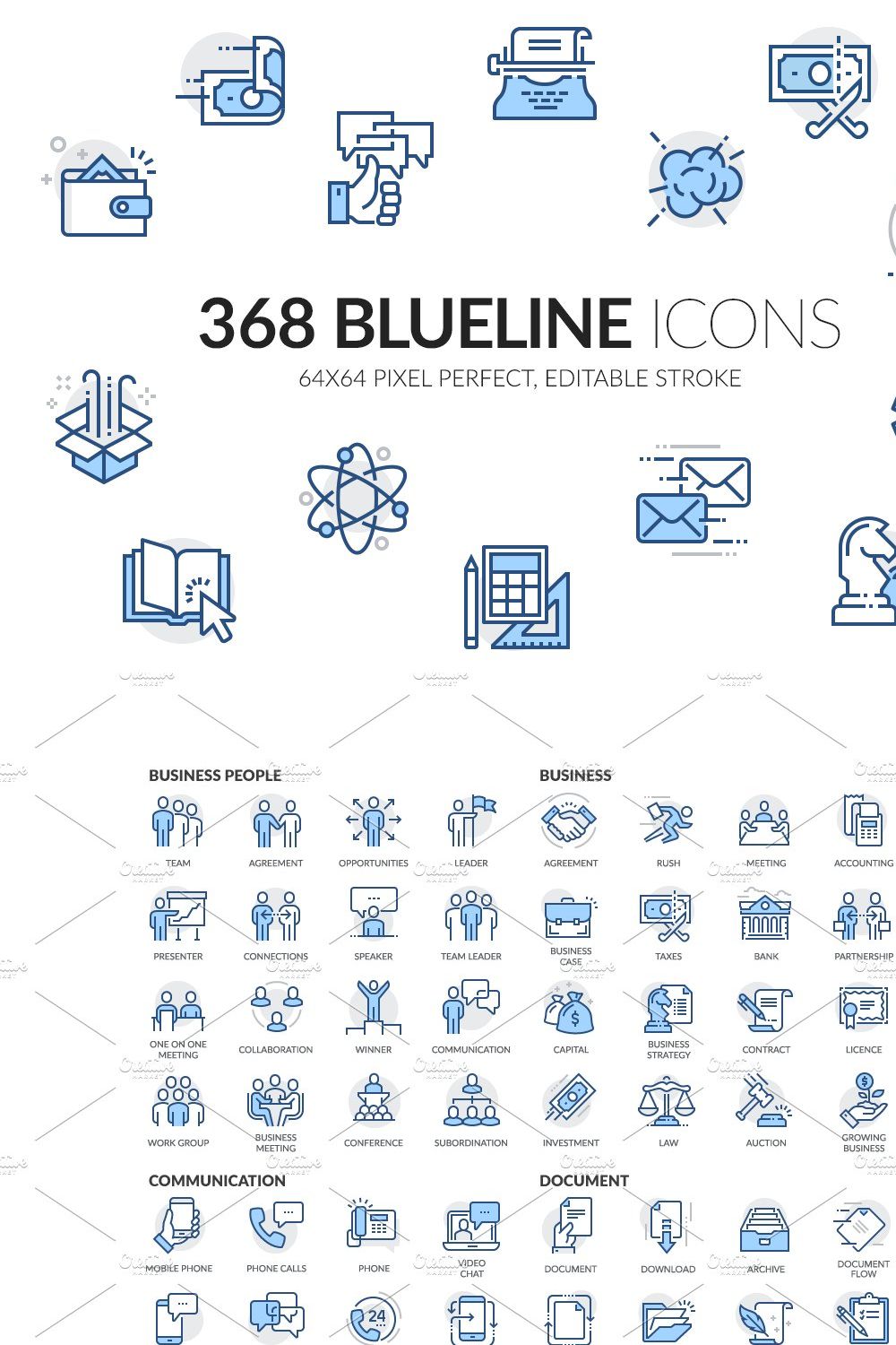 Blueline icons set pinterest preview image.