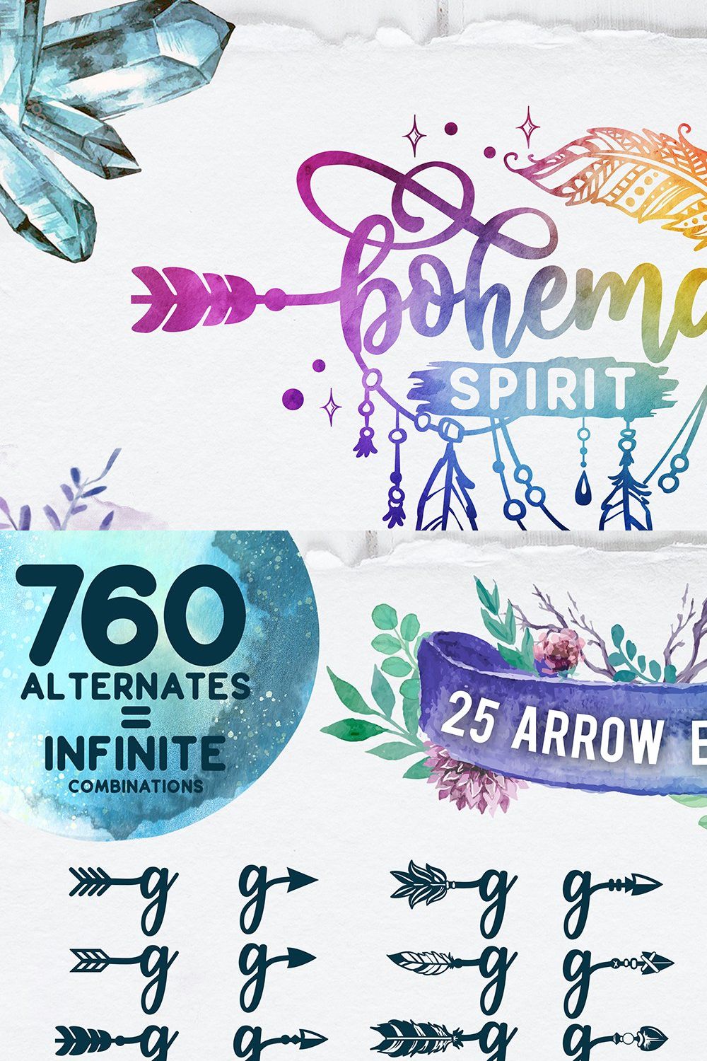 Bohema Spirit font and illustrations pinterest preview image.