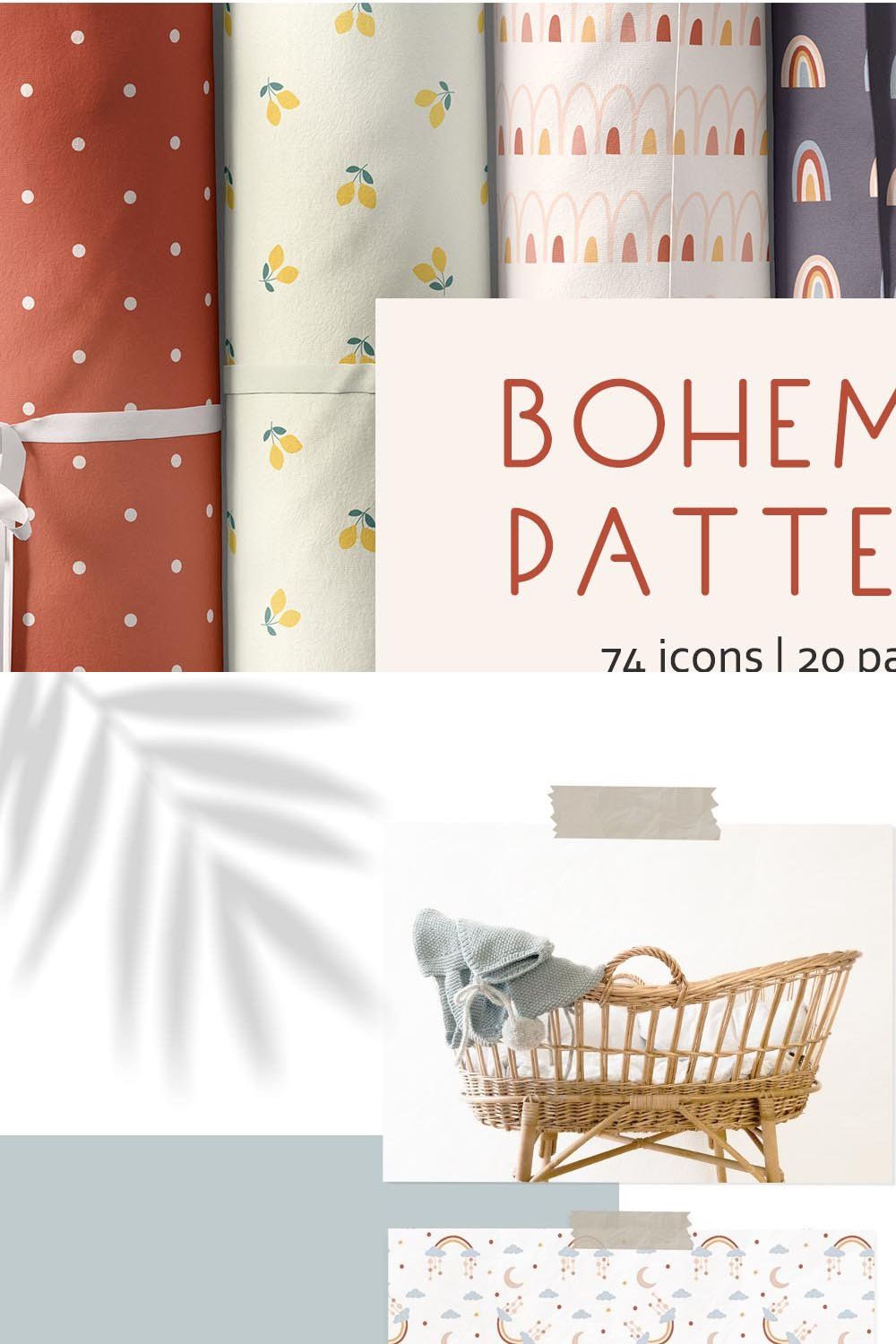 Bohemian patterns pinterest preview image.
