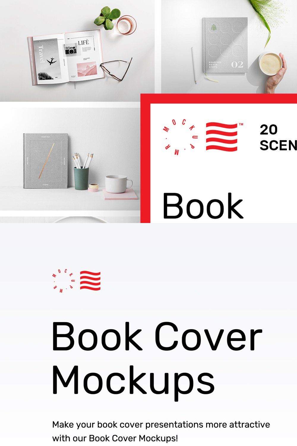 Book Cover Mockups - Hardcover Book pinterest preview image.