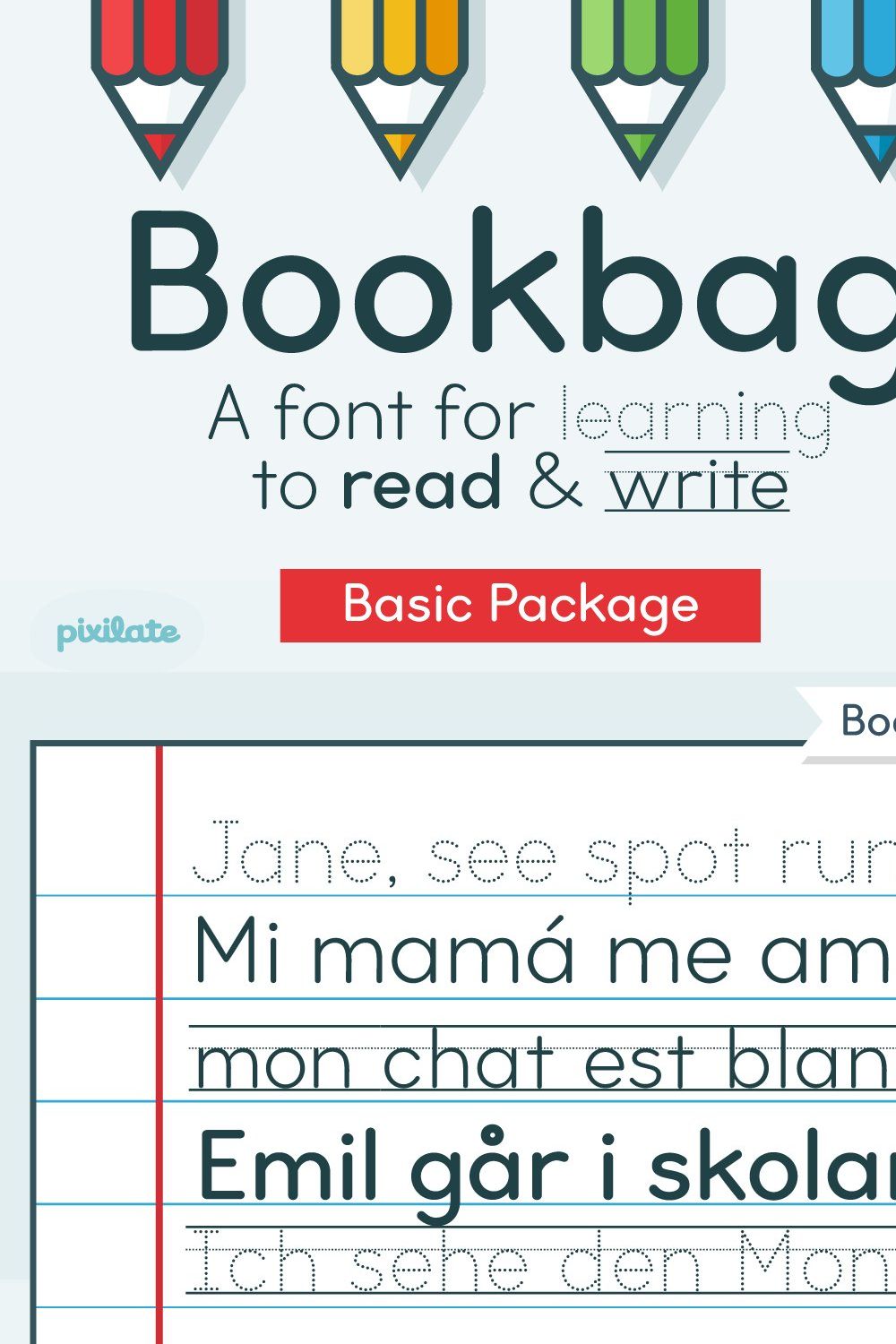 Bookbag school font - Basic pinterest preview image.