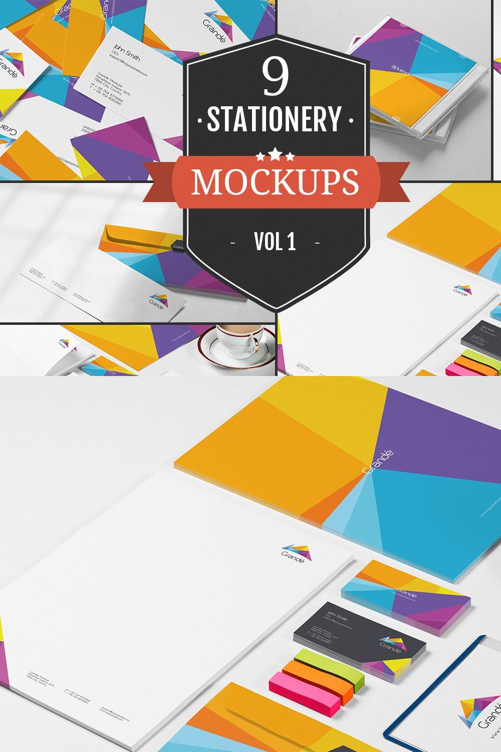 Branding Stationery Mockups Vol. 1 pinterest preview image.