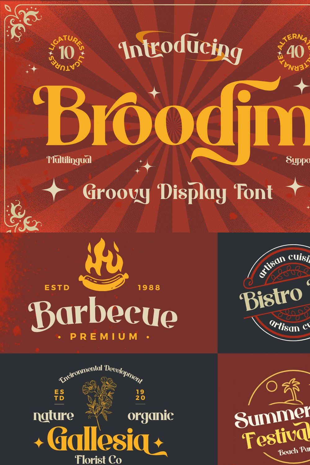 Broodim | Groovy Retro Font pinterest preview image.