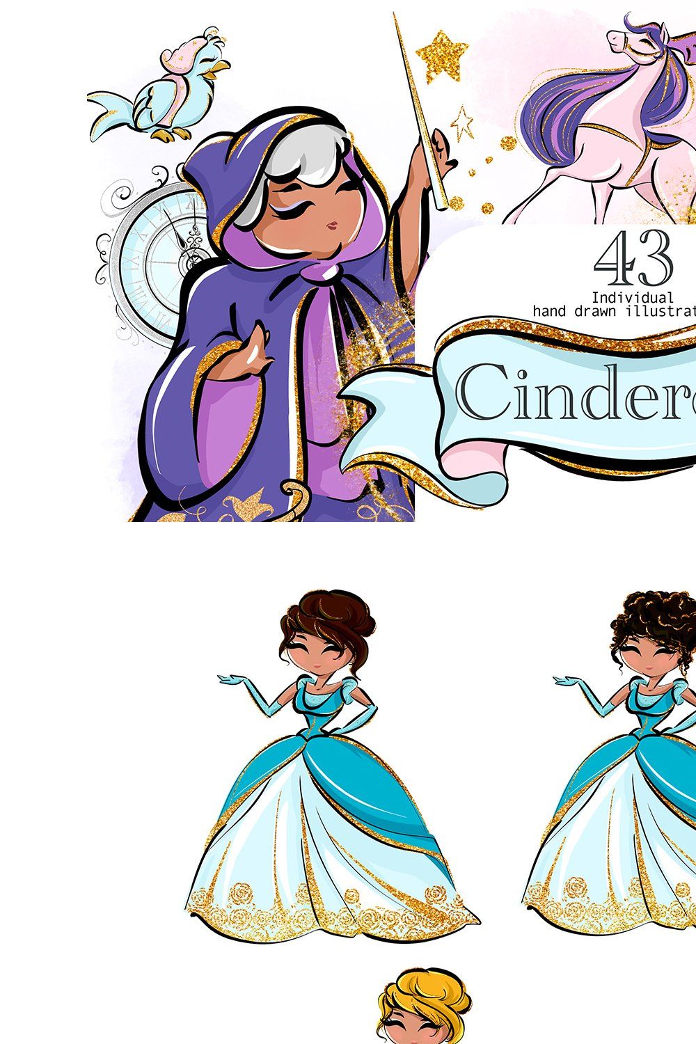Brown Skin Cinderella Clipart pinterest preview image.