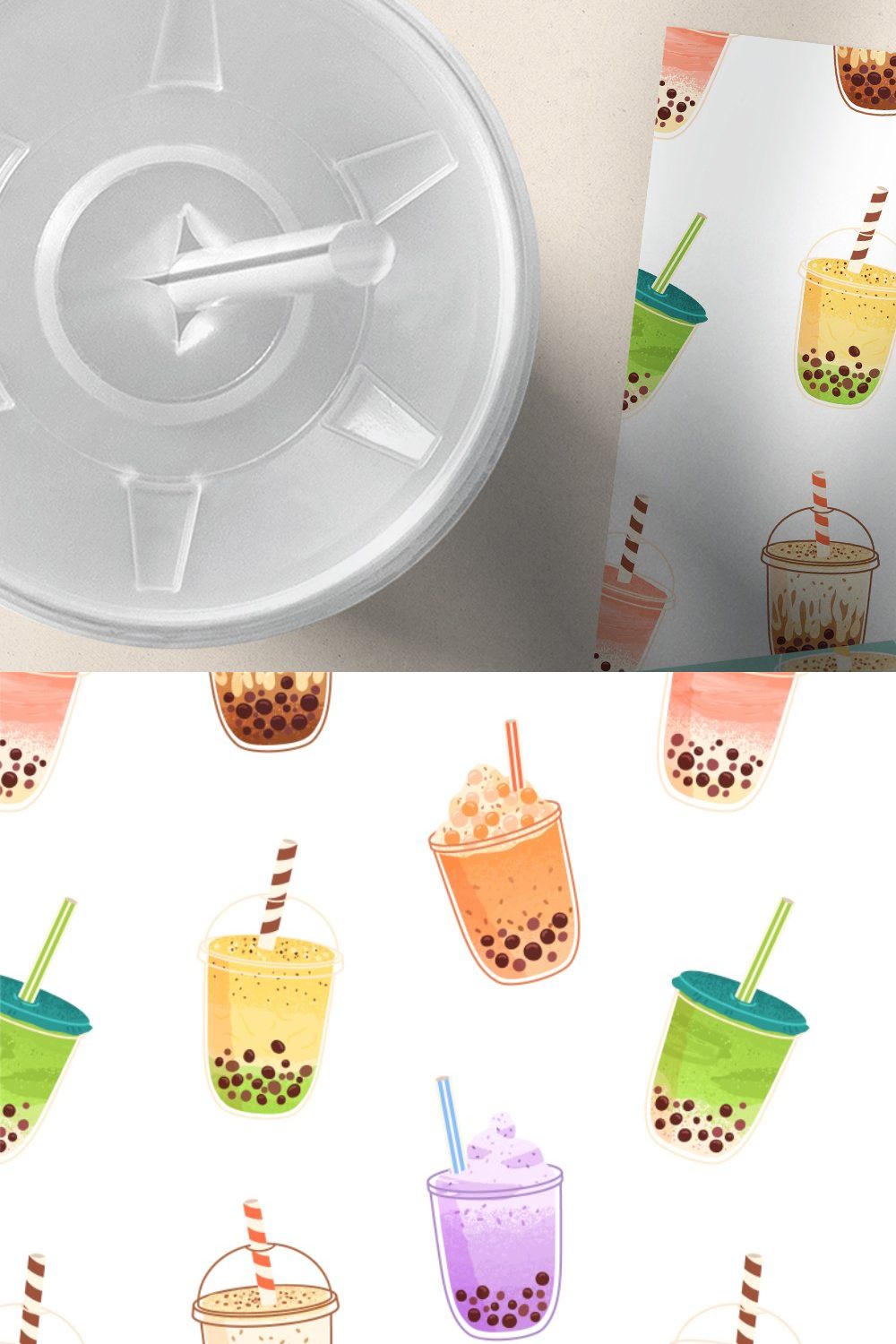 Bubble milk tea seamless patterns pinterest preview image.