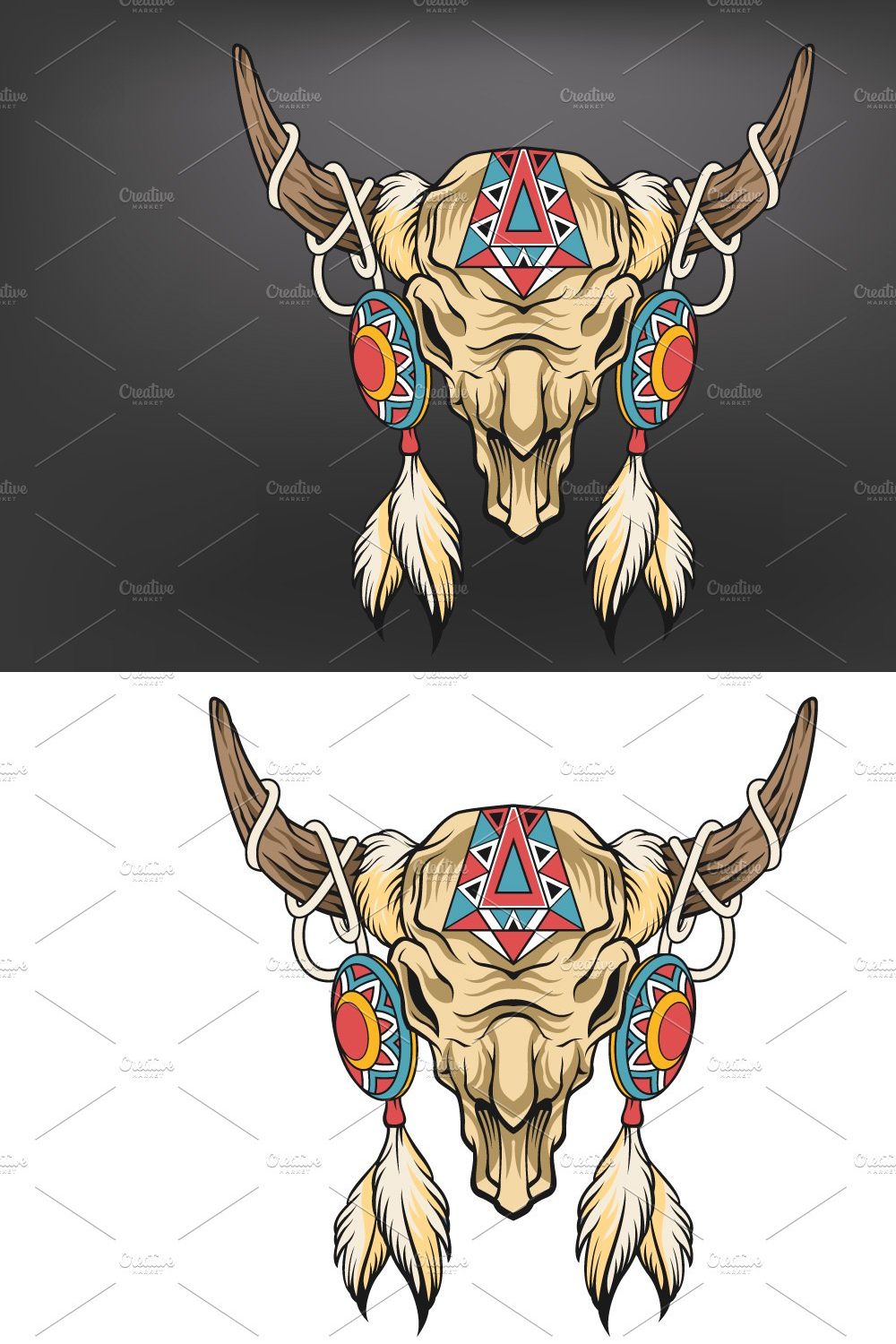 Buffalo skull. Vector art pinterest preview image.