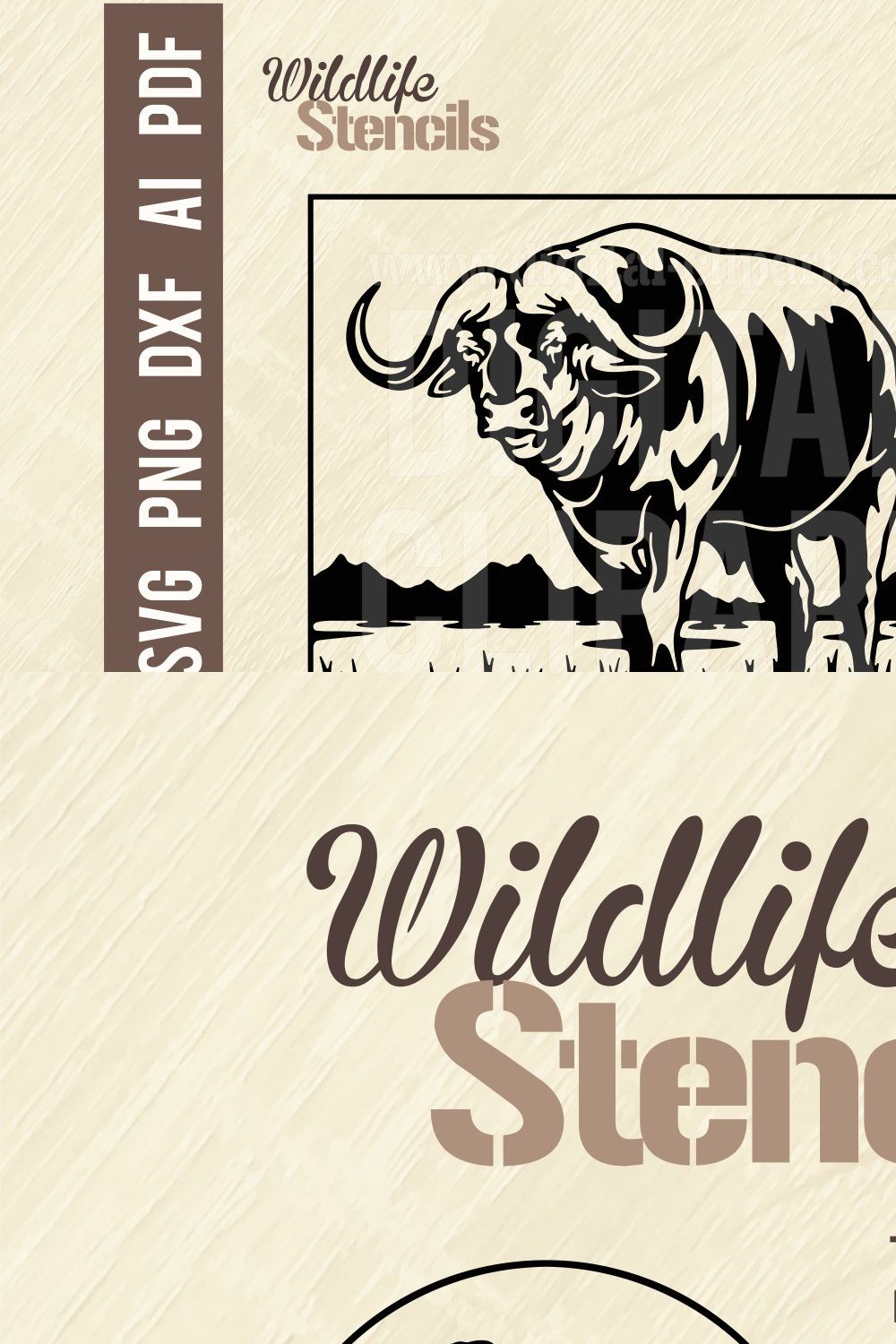 Buffalo - Wildlife Stencil Cut SVG pinterest preview image.