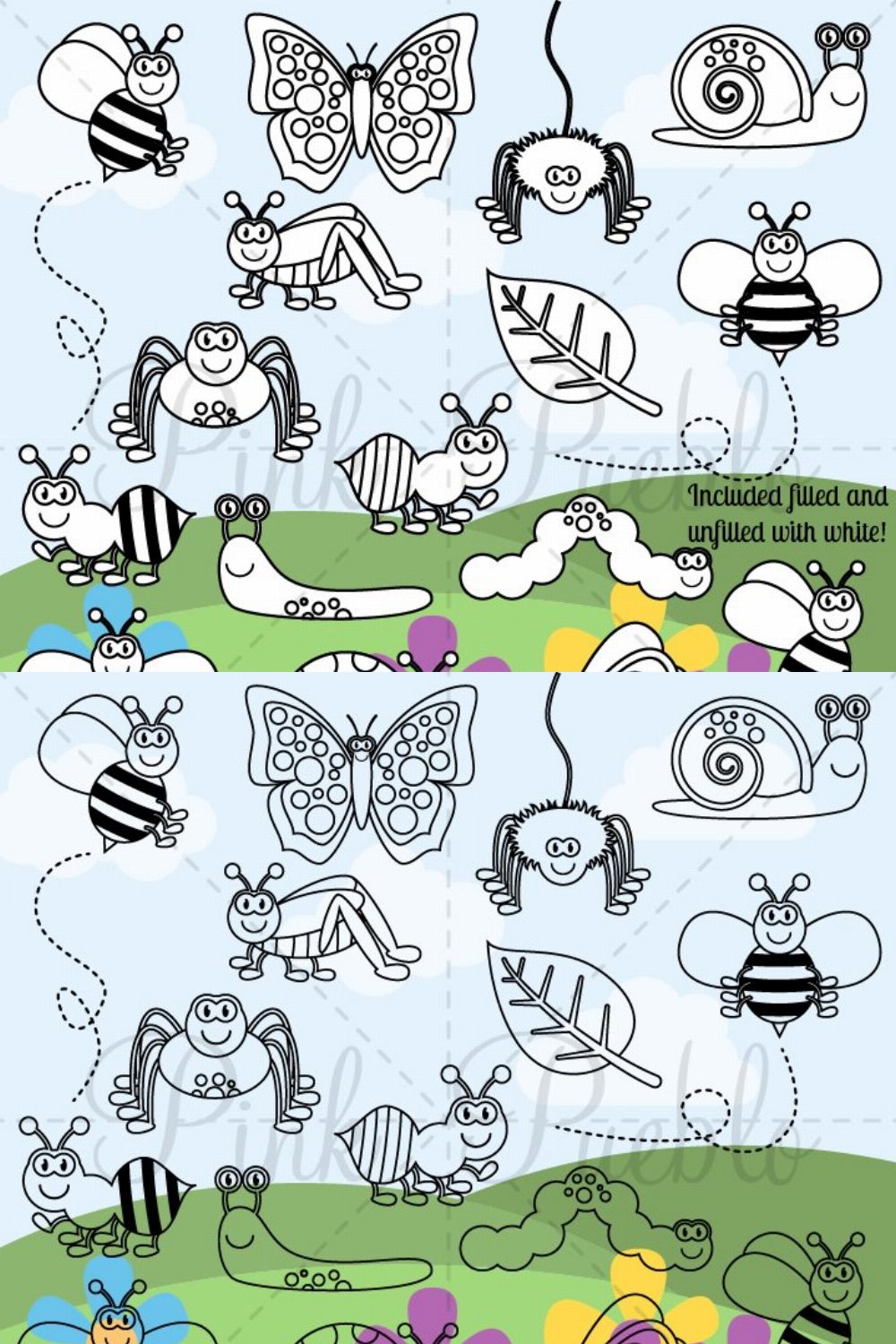 Bug Digital Stamps, Clipart & Vector pinterest preview image.