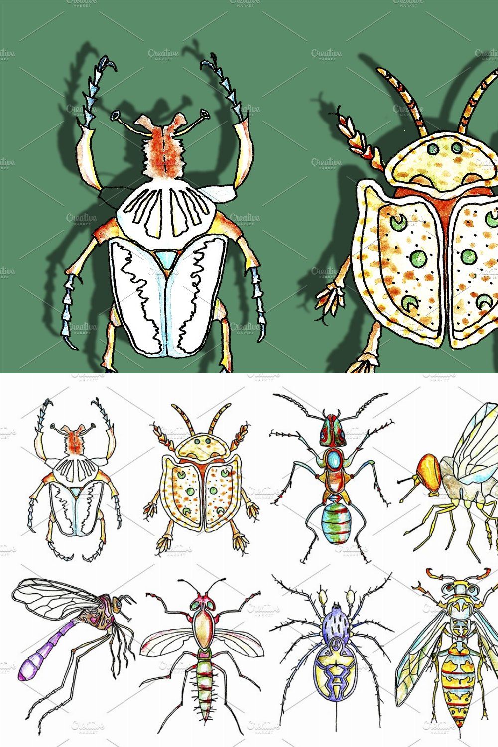 Bugs Watercolor Clipart, Insects pinterest preview image.