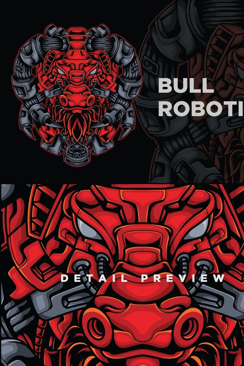 Bull Robotic Vector Ilustration pinterest preview image.