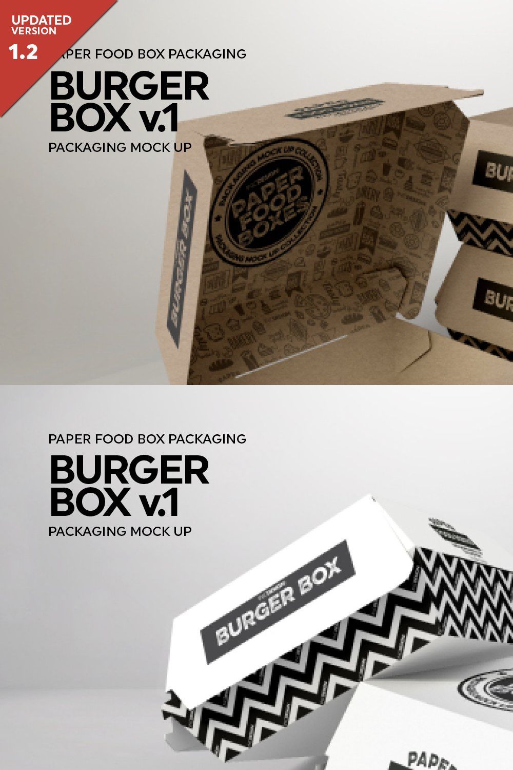 Burger Box Packaging Mockup v.1 pinterest preview image.