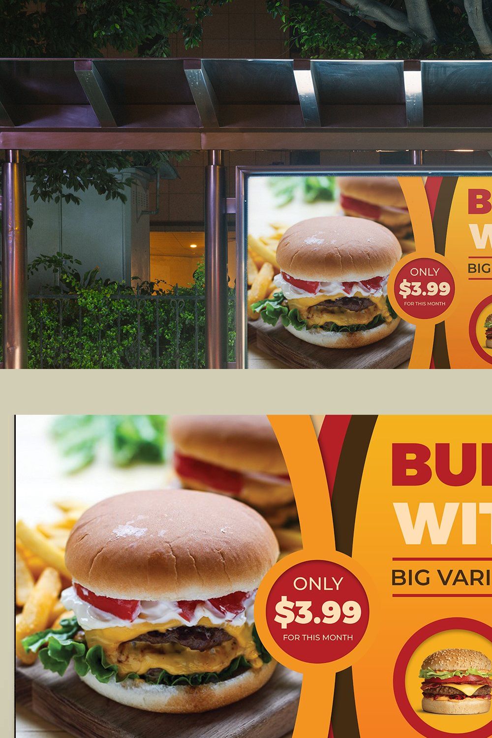 Burger Restaurant Billboard Template pinterest preview image.