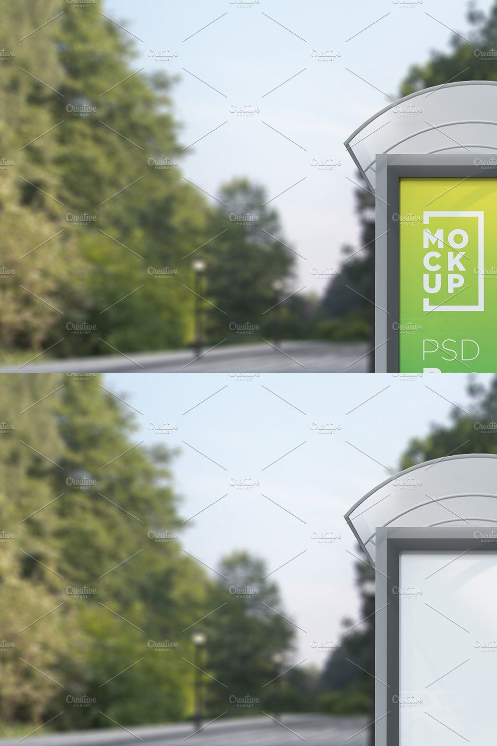 Bus Shelter Outdoor Sign Mockup pinterest preview image.