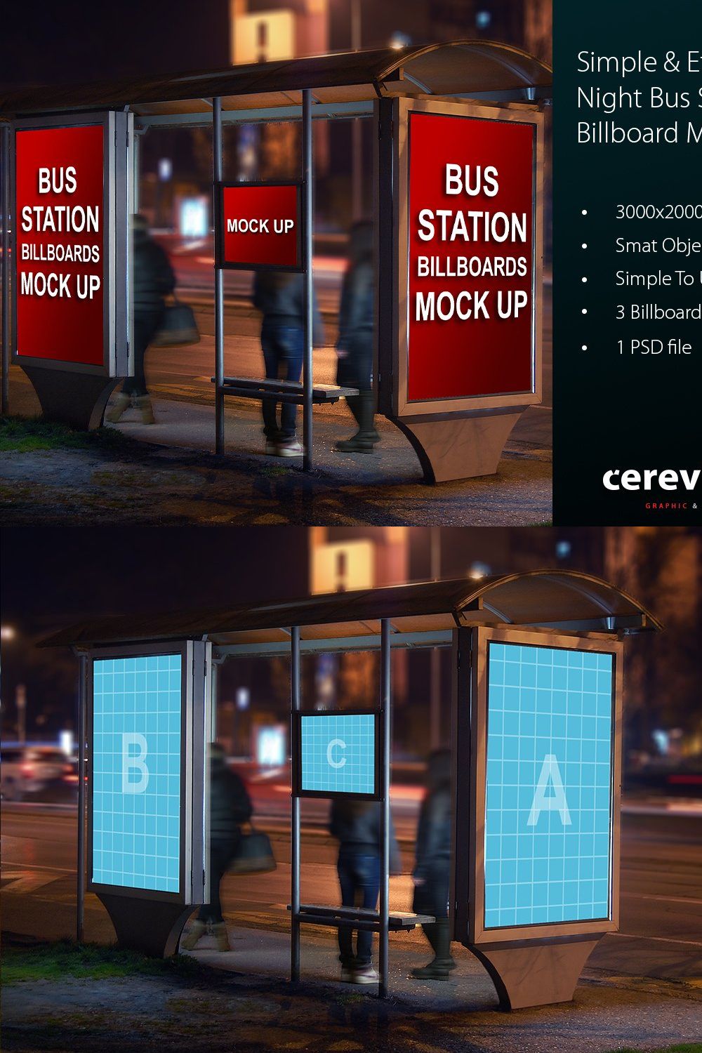 Bus Station Night Billboards Mock Up pinterest preview image.