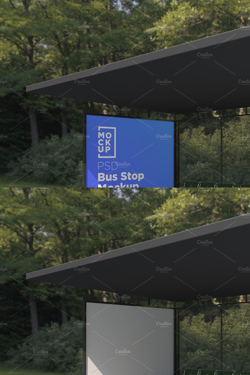 Bus stop Bus shelter sign mockup pinterest preview image.