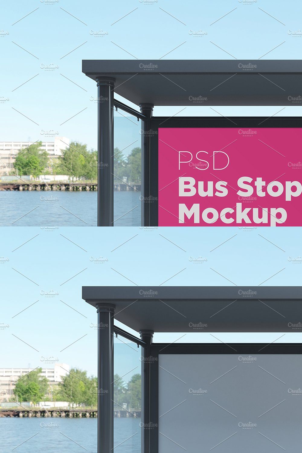 Bus stop Shelter Billboard Mockup pinterest preview image.