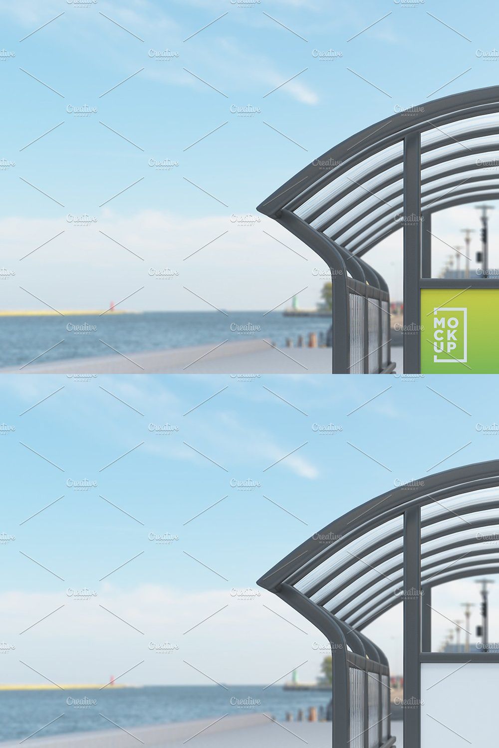 Bus stop Shelter Sign Mockup pinterest preview image.