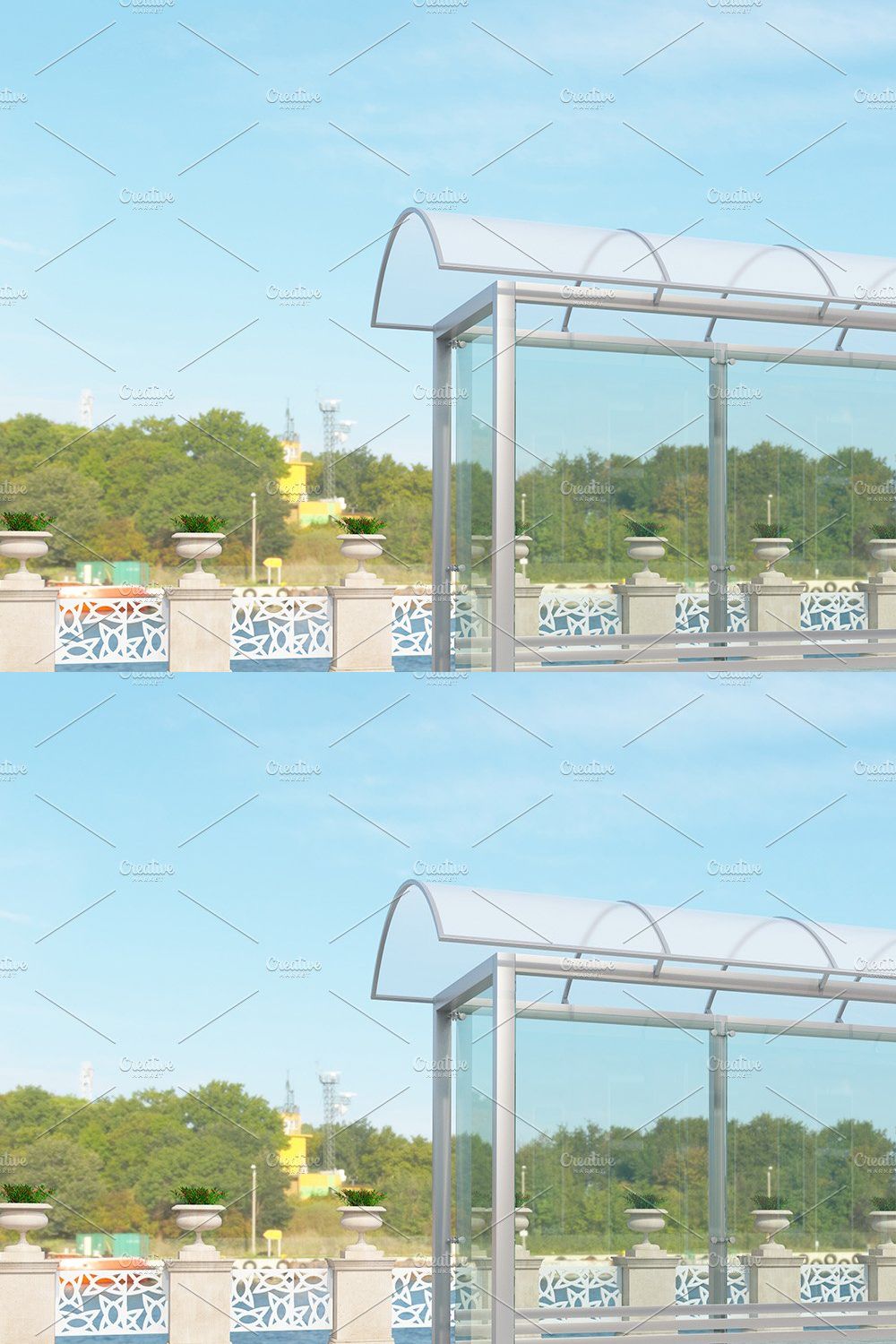 Bus stop Shelter Sign Mockup pinterest preview image.