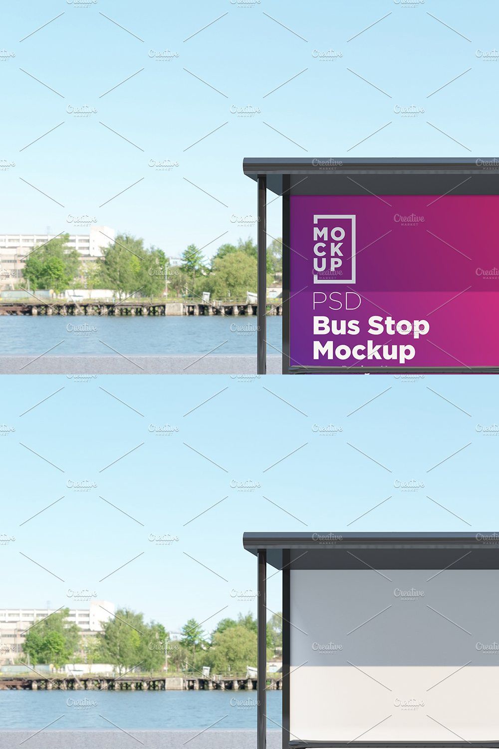 Bus stop Shelter with 2 sing Mockup pinterest preview image.