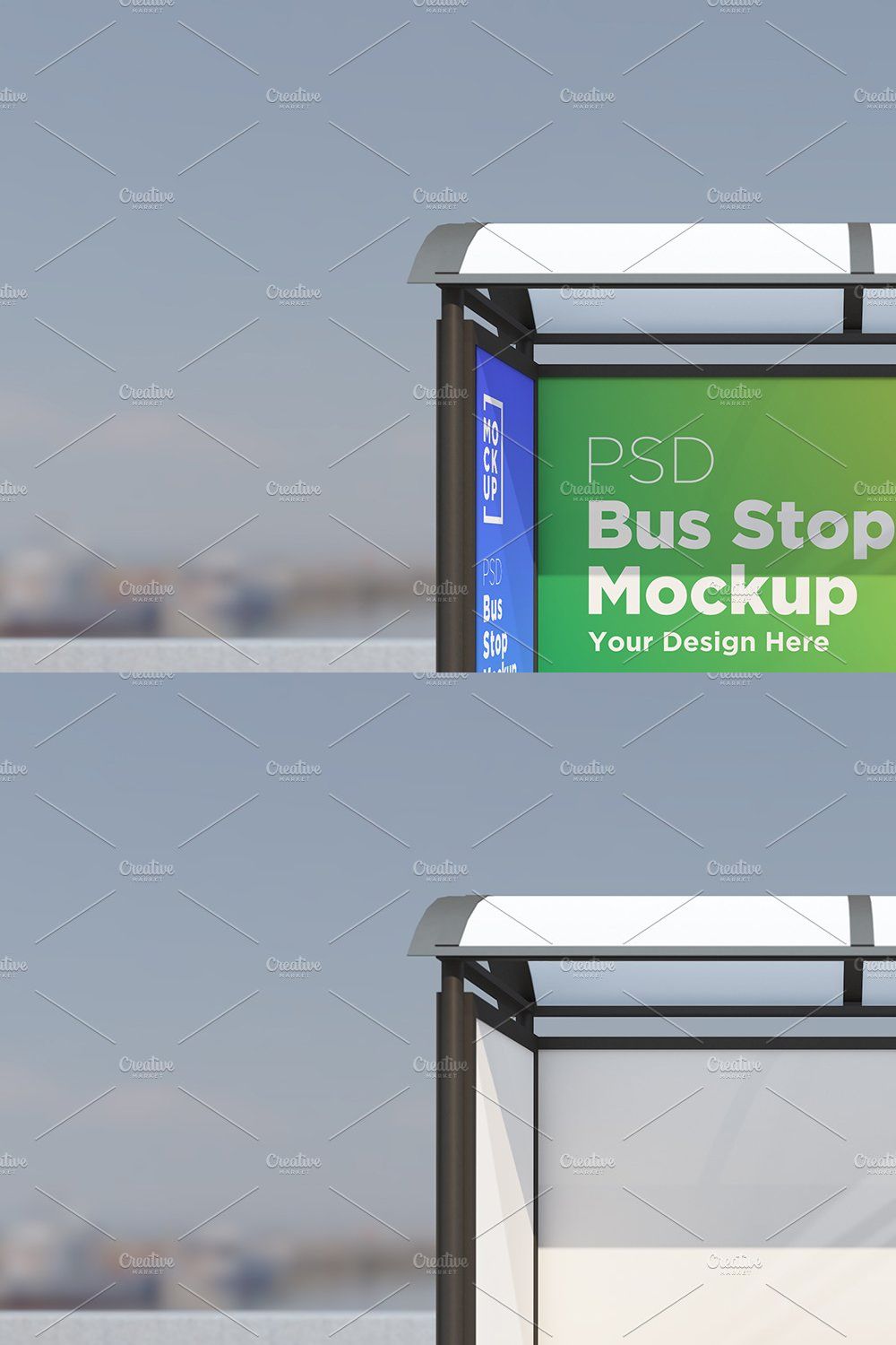 Bus Stop with 2 Billboard Mockup pinterest preview image.