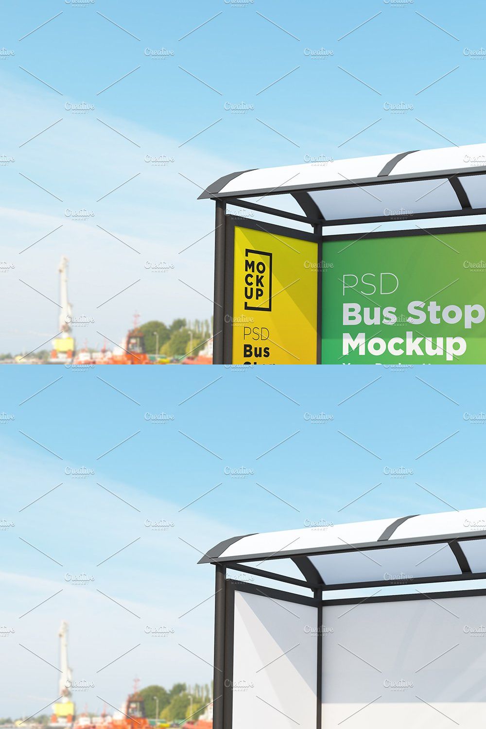 Bus Stop with 2 Billboard Mockup pinterest preview image.