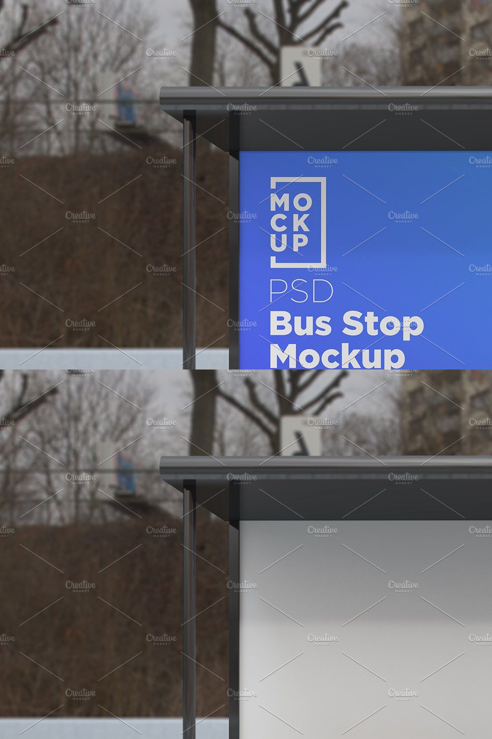 Bus Stop with 2 Sign Mockup pinterest preview image.