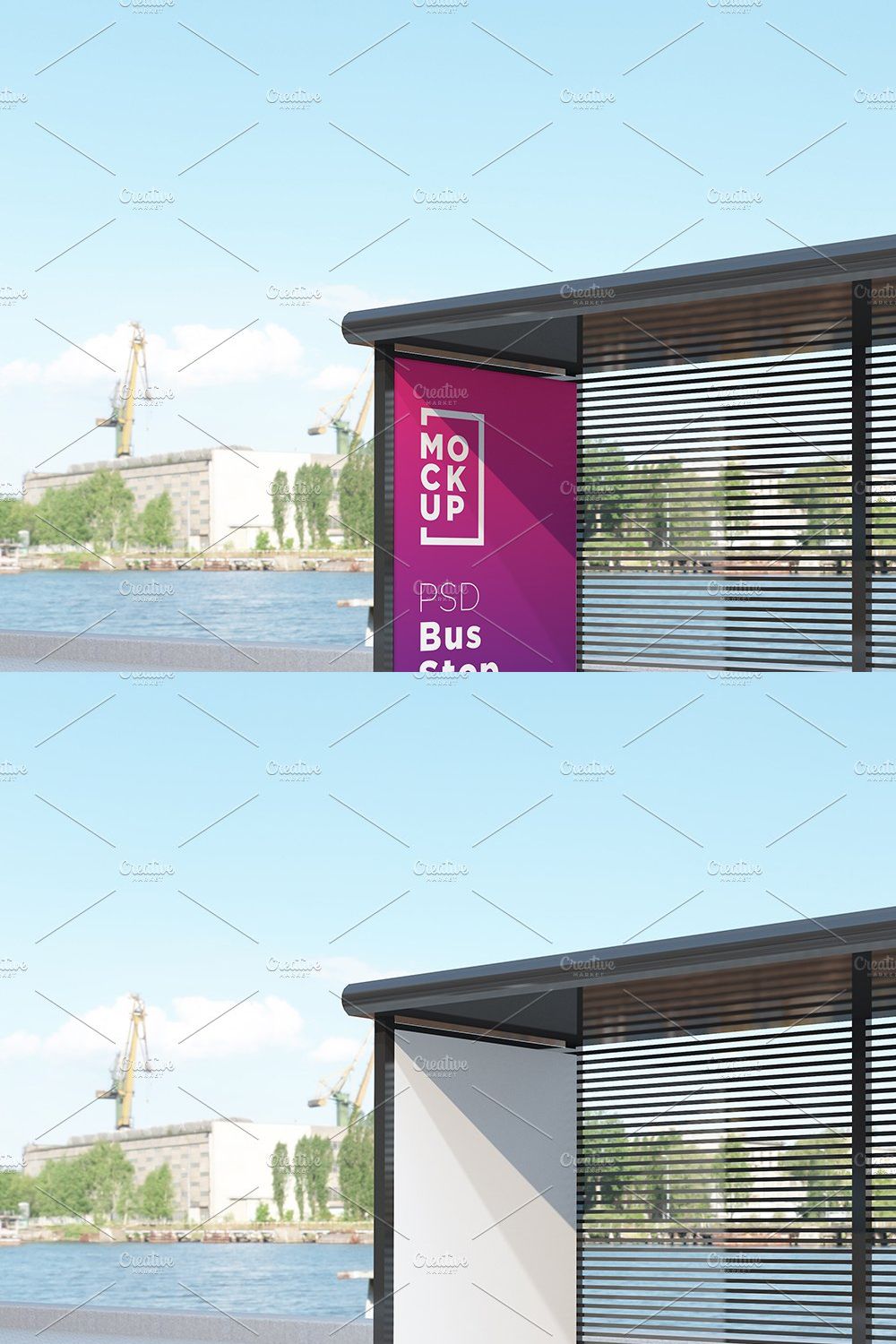 Bus Stop with 2 Sign Mockup pinterest preview image.