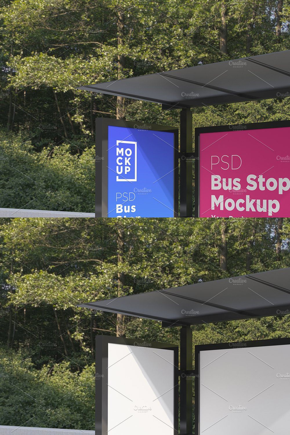 Bus Stop with 2 Sign Mockup pinterest preview image.