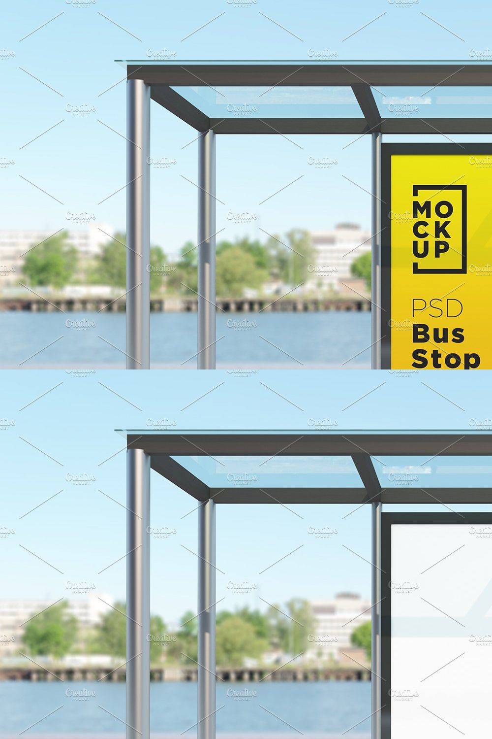 Bus Stop with 2 Sign Mockup pinterest preview image.