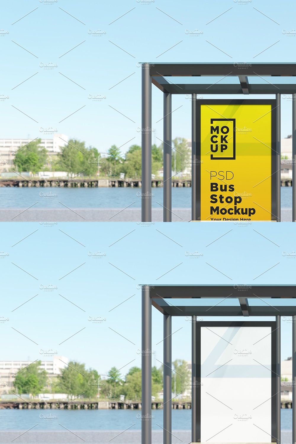 Bus Stop with 2 Sign Mockup pinterest preview image.