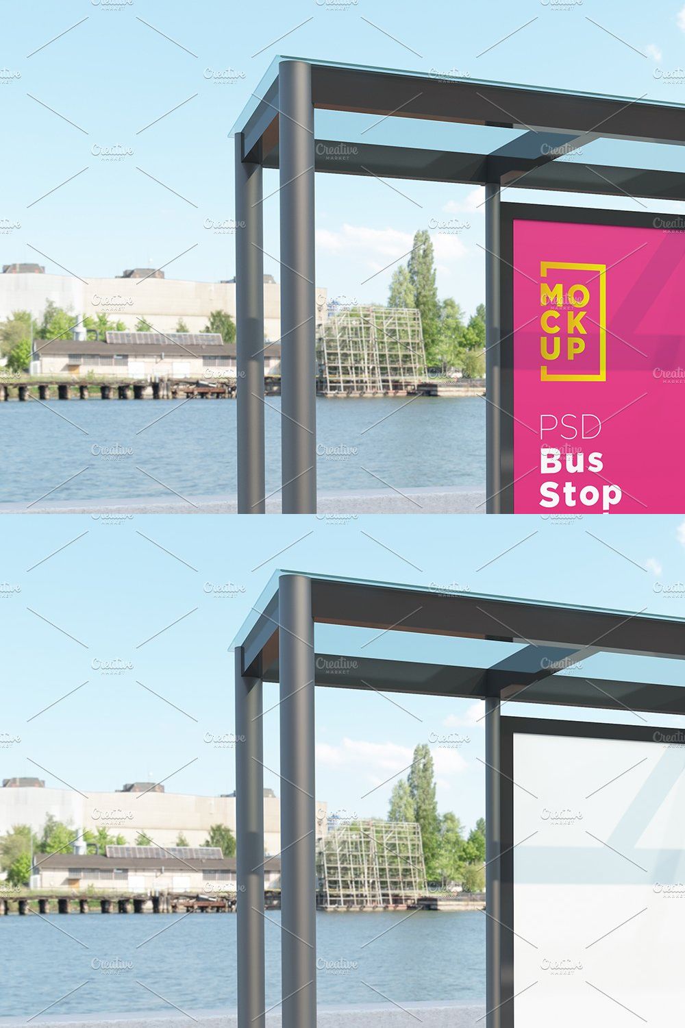 Bus Stop with 2 Sign Mockup pinterest preview image.