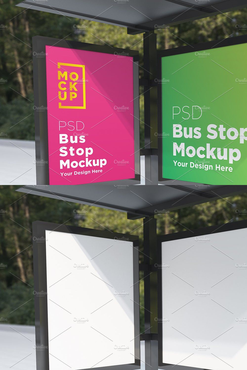 Bus Stop with 2 Signage  Mockup pinterest preview image.