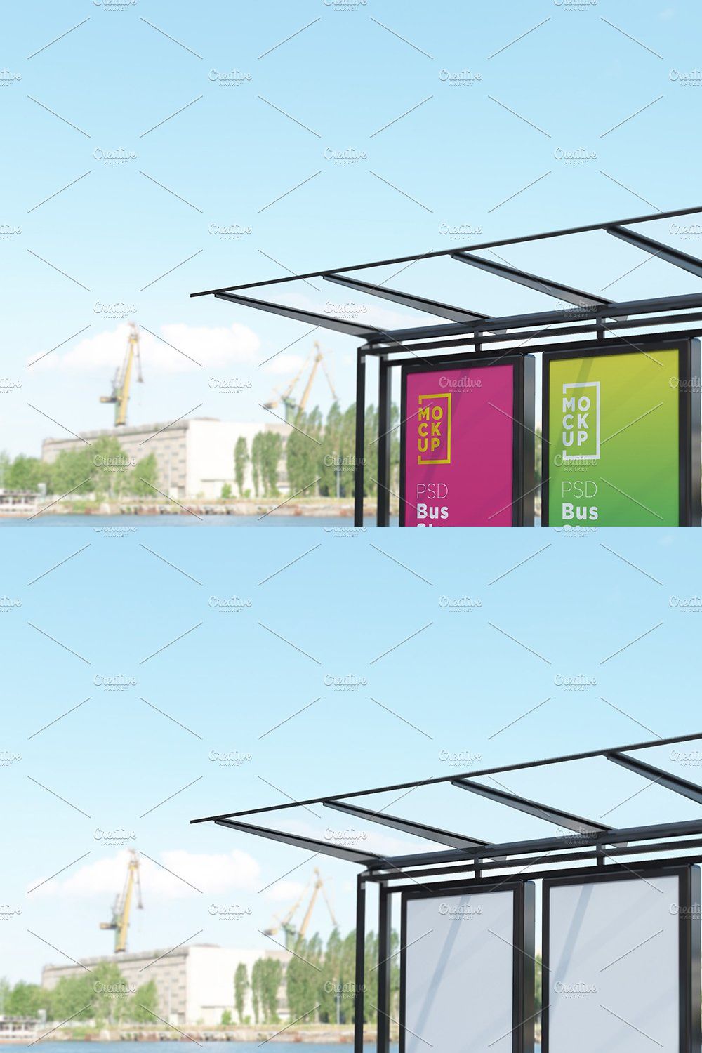 Bus Stop with 3 Sign Mockup pinterest preview image.