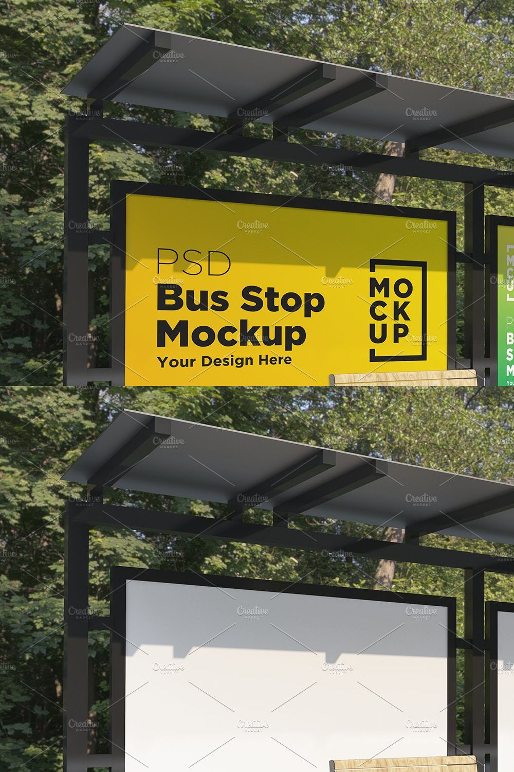 Bus Stop with 3 Signage Mockup pinterest preview image.